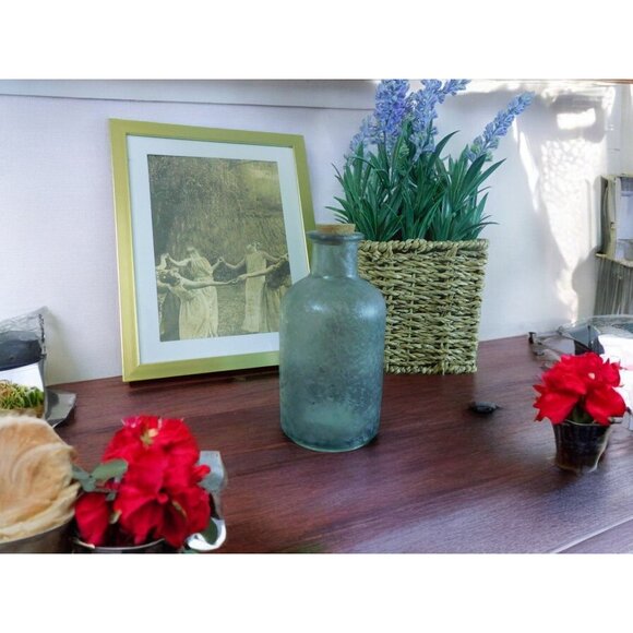 Antique Design Frosted Glass Apothecary Bottle With Cork Stopper 6" - Picture 2 of 8